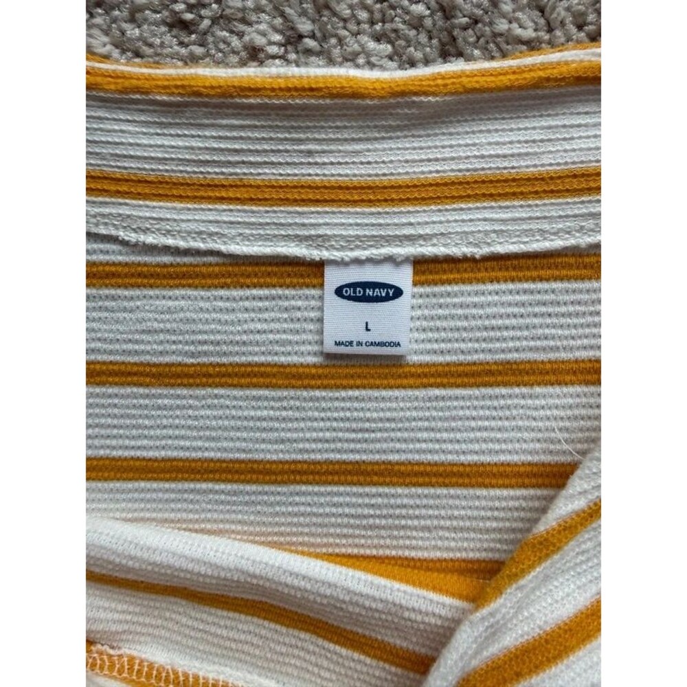 Old Navy Women Large Mustard Striped Bell Sleeve Top Ribbed Knit Boatneck Shirt - Picture 3 of 5